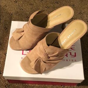 Beige / Nude Suede Heels with Tie